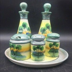 Vintage 1930s Japanese Hand Painted Lustreware Condiment Set